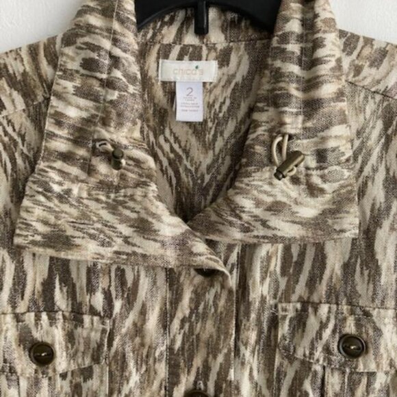 Womens Chicos Metallic Lightweight Linen Cotton Jacket Size 2 Gorgeous Style - Picture 3 of 6